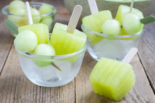 Homemade melon popsicles in the glass