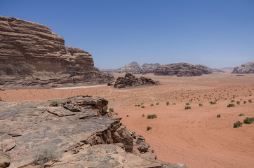 Nature, desert and rocks of Wadi Rum (Valley of the Moon), Jordan