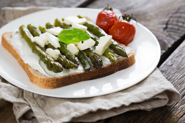 Useful sandwich with cream cheese and asparagus