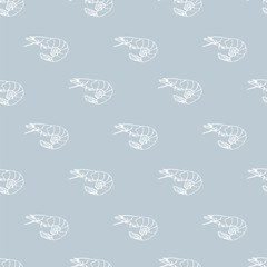 Illustration shrimp on a blue background pastel seamless pattern