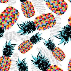 Stickers pour porte Ananas Modèle sans couture d& 39 été avec ananas rétro de couleur