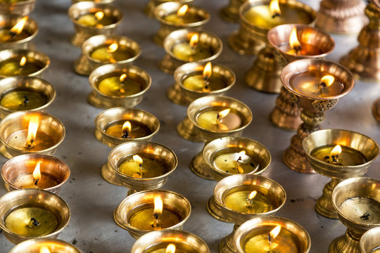Butter lamps, Lamayuru, Indus Valley, nr Leh, Ladakh, India