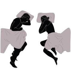 silhouette of a man and a woman on the bed. vector illustration