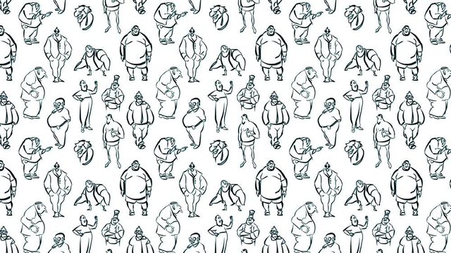 Seamless Fat Men Animatic Pattern, Sketched animated Artwork