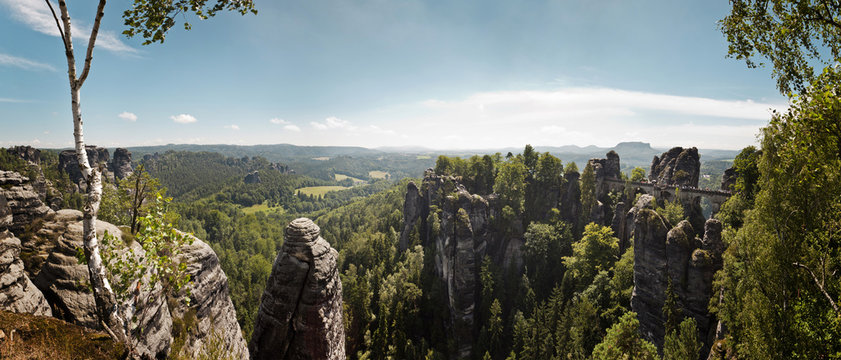 The Bastei bridge and Elbe Sandstone Mountains, Bastei, Saxony, Germany