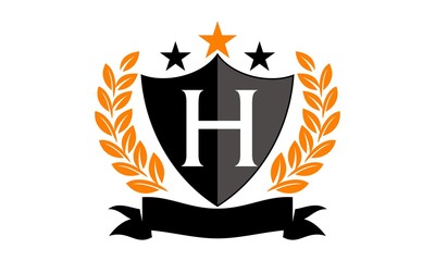 Emblem Star Ribbon Shield Initial H