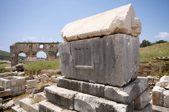 Sarcophagus at the Lycian site of Patara, near Kalkan, Antalya Province, Anatolia, Turkey Minor