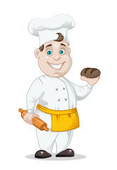 chief-cooker with bread and rolling-pin