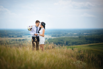 Beautiful summer Wedding walk on nature