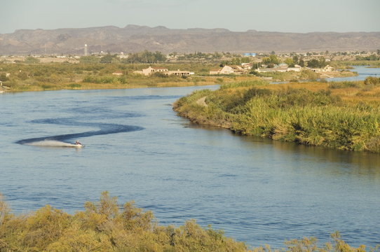 Colorado River dividing California and Arizona, near Parker, Arizona