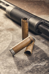 Obraz premium Weapon. Shotgun concept. Black shotgun and shotgun sleeve.