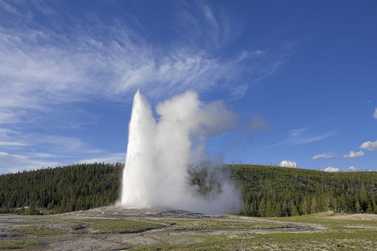 Old Faithful geyser erupting, Upper Geyser Basin, Yellowstone National Park, Wyoming