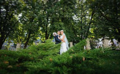 Beautiful wedding couple is enjoying wedding