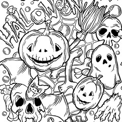 Seamless halloween pattern with horror elements - 113093514