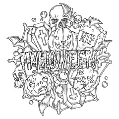 Halloween card with pumpkins and horror elements