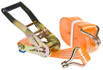 Ratchet truck cargo tie downs on white backrounds