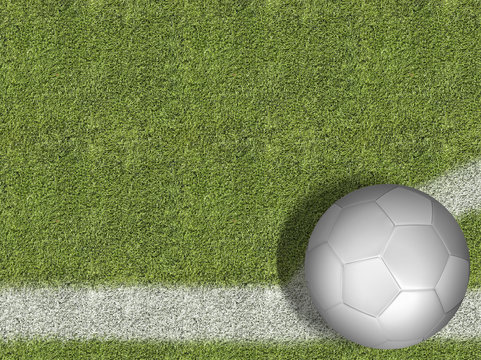 White Ball in a Soccer Field with a Copy Space