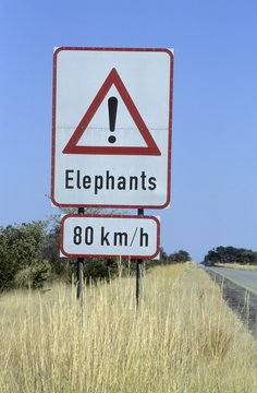 Sign, Elephants crossing the road, Caprivi, Namibia