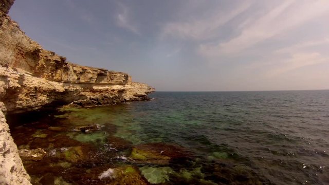 Picturesque footage of Black sea coast of cape Tarkhankut in Crimea.