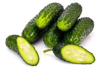 Fresh Green Cucumbers Isolated on White Background