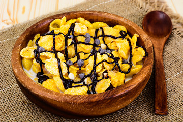 Cornflakes with Chocolate. Healthy Breakfast