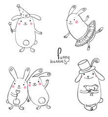 Funny bunnies on a white background