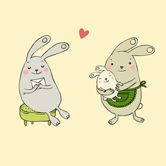 Cute bunnies. Letter and baby.
