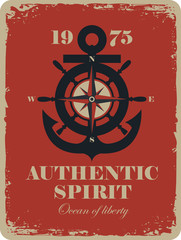 Obraz premium banner with an anchor and Rose of Wind, and the authentic spirit of the inscription