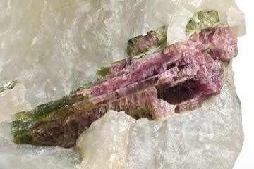 watermelon tourmaline on quartz matrix found in Brazil