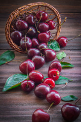 Cherries with leaves enough sleep from a basket