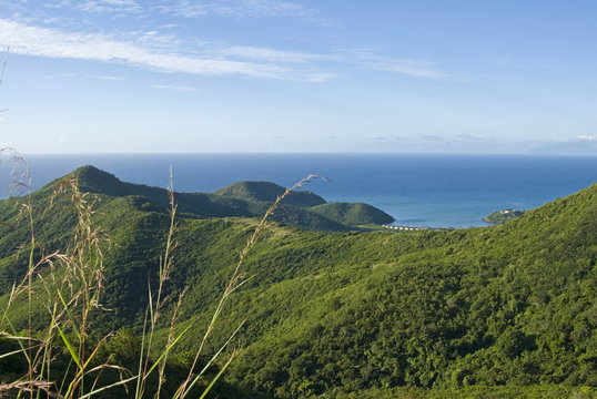 View of south west coast from Boggy Peak, Antigua, Leeward Islands
