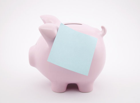 Piggy Bank With Blank Reminder Note 