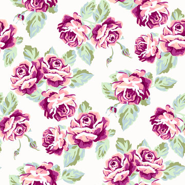 Floral seamless pattern with watercolor roses.
