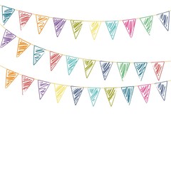 Colored flags. Stylized as a pencil drawing.