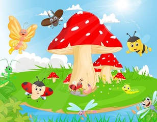 Obraz premium family of insects in the garden