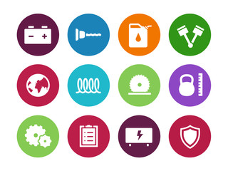 Tools circle icons on white background.