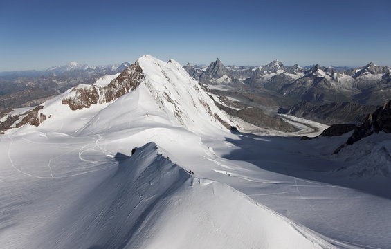 Climbers on Peak Polluce in the Monte Rosa Massif, Piedmont, Italian Alps