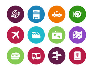 Travel circle icons on white background.