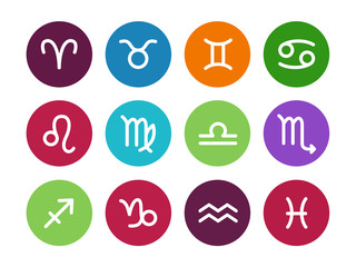 Fototapeta premium Zodiac circle icons on white background.