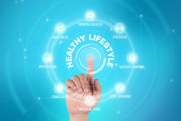Fototapeta premium HEALTHY LIFESTYLE TECHNOLOGY COMMUNICATION TOUCHSCREEN FUTURISTI