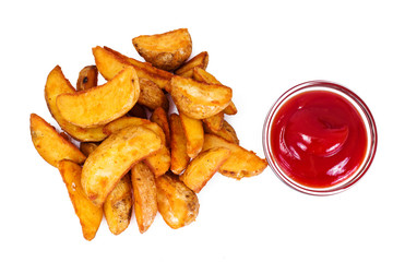 Potato Wedges, Potatoes in a Rural with Tomato Ketchup