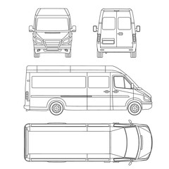van template. commercial vehicle. Blueprint, drawing, proection, all view bus