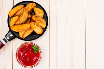 Potato Wedges, Potatoes in a Rural with Tomato Ketchup