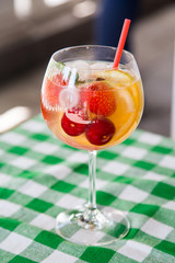 fresh Cocktail Orange juice with mint and ice on table