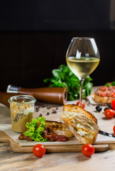 Beautiful fresh sandwiches with meat pate, cherry tomato and lettuce