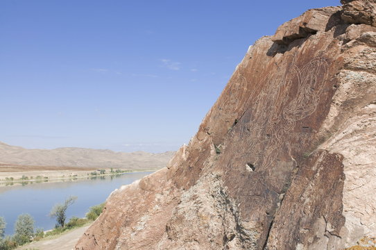 Buddhist carvings in Tamagaly Das above the Ily River, Kazakhstan