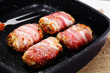 Meat Rolls in Bacon, Chops Wrapped Beef with Mushrooms
