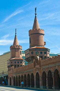 The Oberbaumbrucke is a double-deck bridge crossing Berlin's River Spree, Berlin, Germany