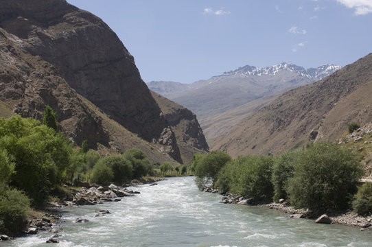 Gunt River flowing through Shokh Dara Valley, Tajikistan