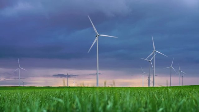 Wind turbines timelapse, clean energy, protection of nature